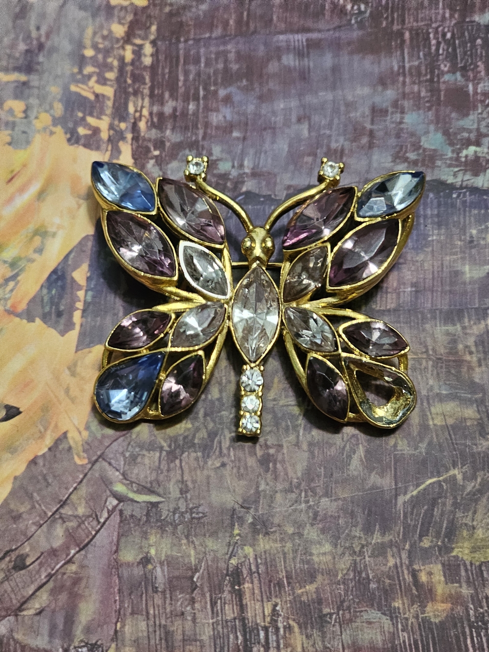 Gold-Tone Multicolor Crystal Butterfly Brooch - Women Jewelry Brooches